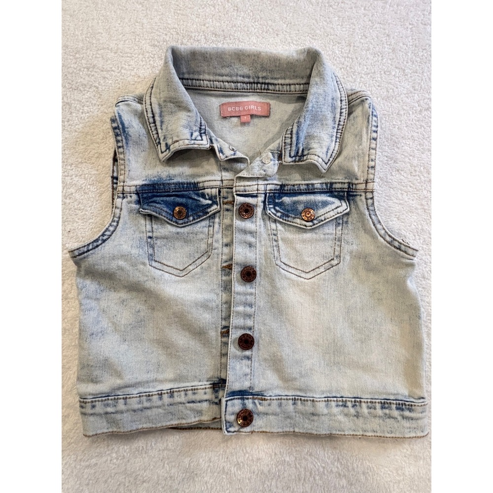 BCBG Girls Light Wash Denim Vest Kids Size 7 Sleeveless Jean Jacket‎ Trucker